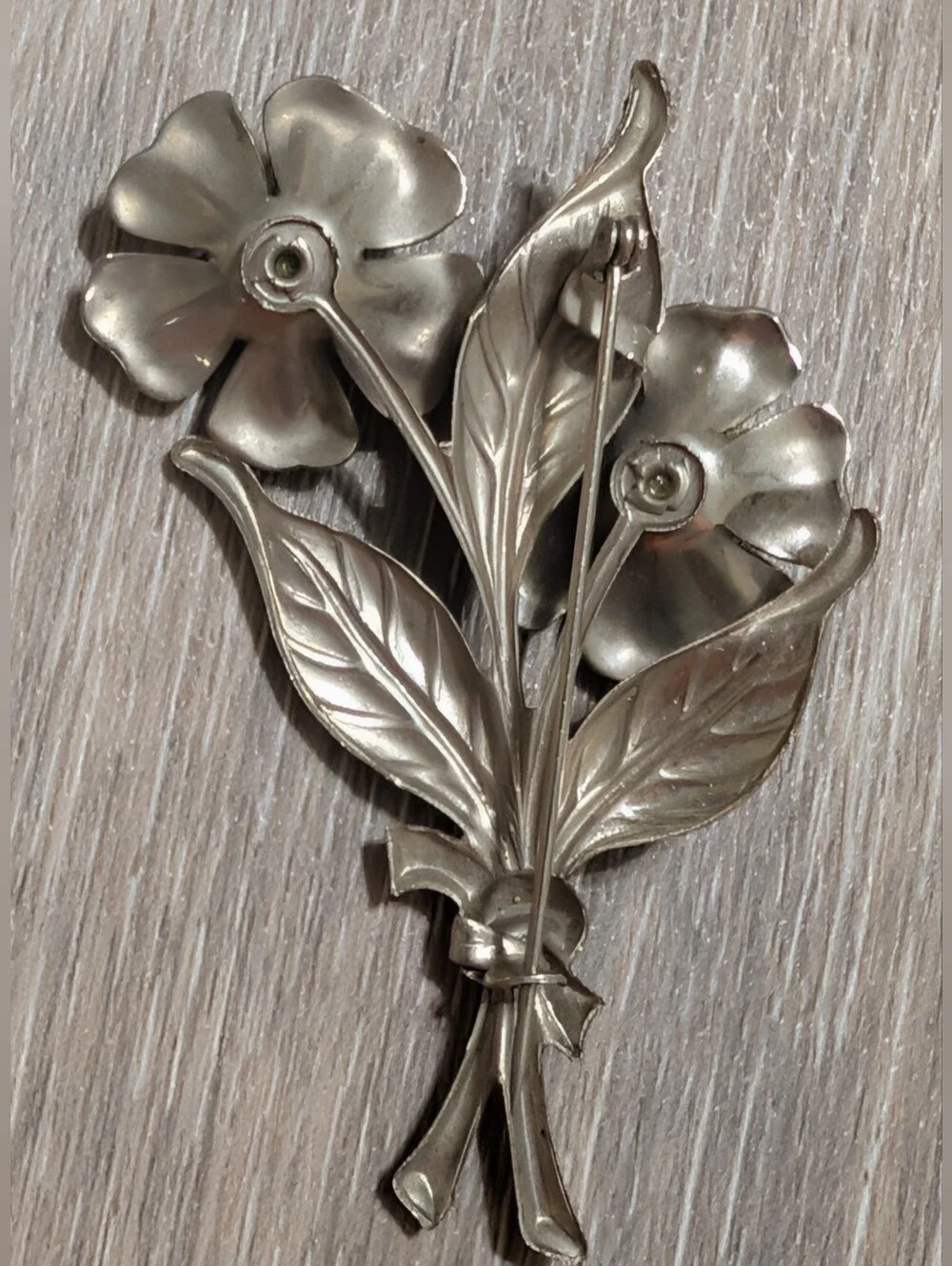 Silver Tone Floral Brooch with Molded Turquoise Resin Roses